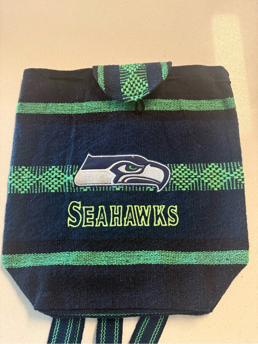 Seattle Seahawks woven backpack tote bag